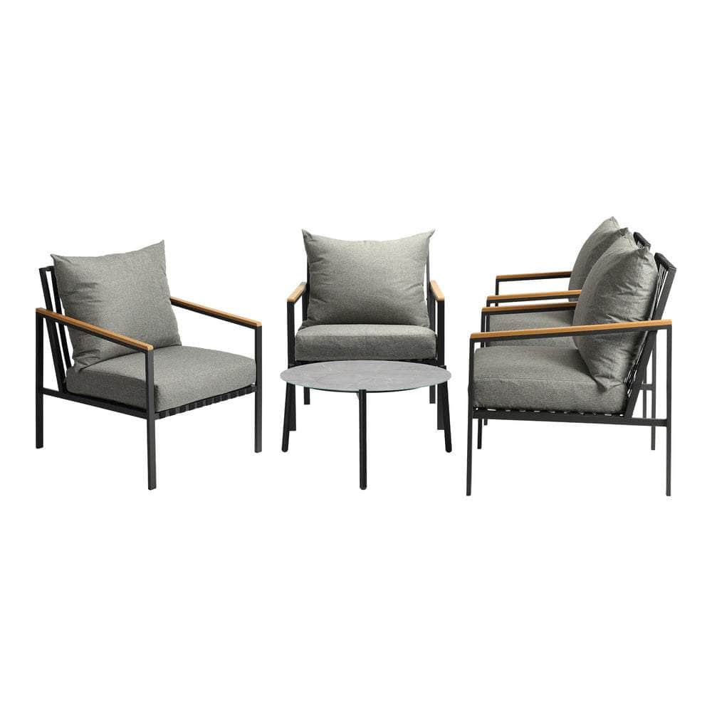 5PCS & 4PCS Outdoor Lounge Set Grey Rattan Chairs with 70cm Coffee Table Patio