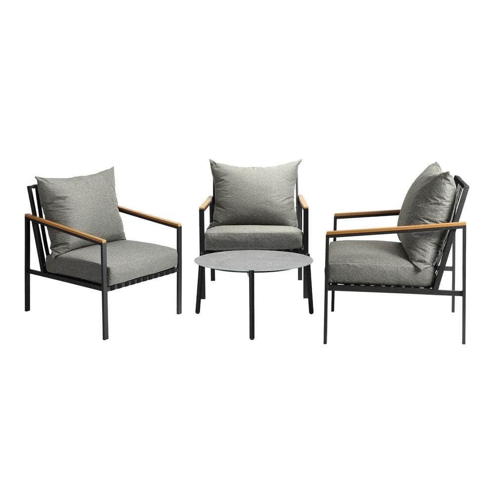 5PCS & 4PCS Outdoor Lounge Set Grey Rattan Chairs with 70cm Coffee Table Patio