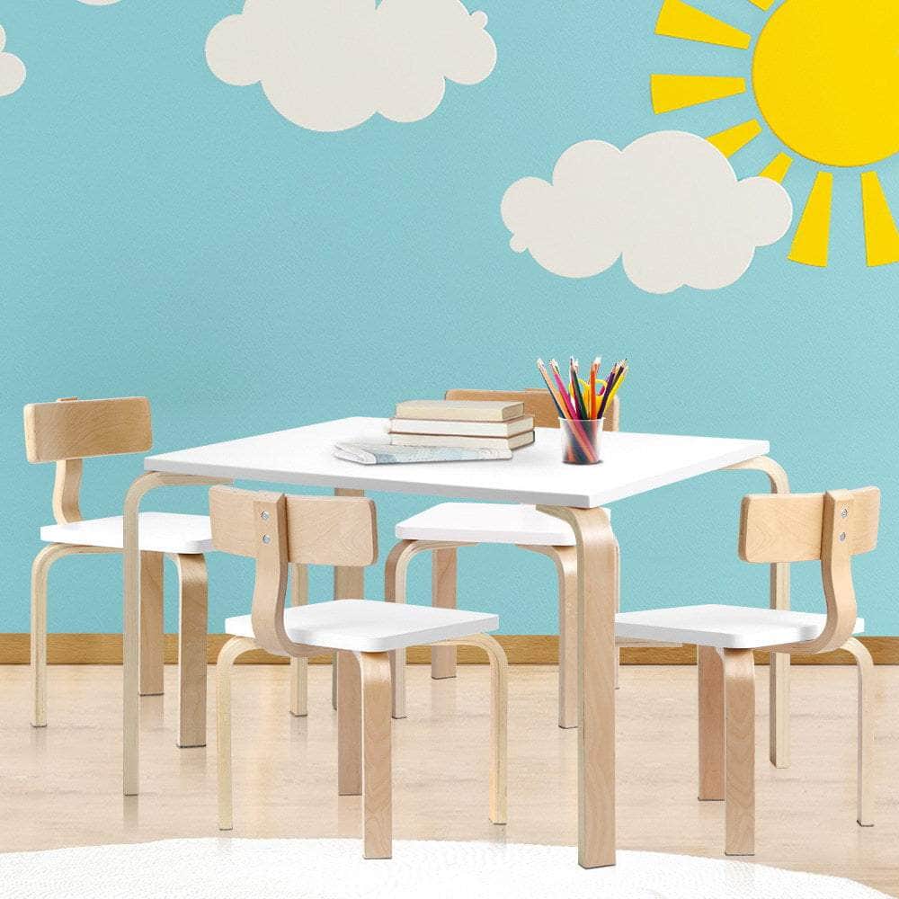 5PCS Childrens Table and Chairs Set Kids Furniture Toy Dining White Desk