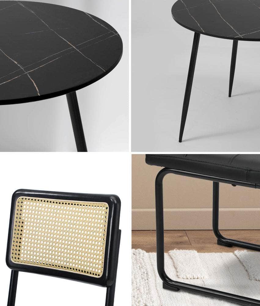 5PCS Dining Set 1.1m Round Table and Chairs PU Leather Pad