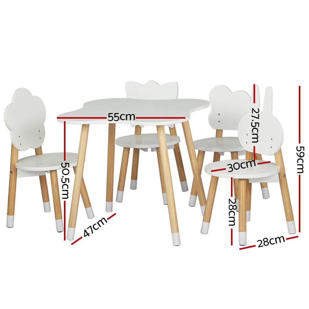 5Pcs Kids Table And Chairs Set Children Activity Study Play Desk White