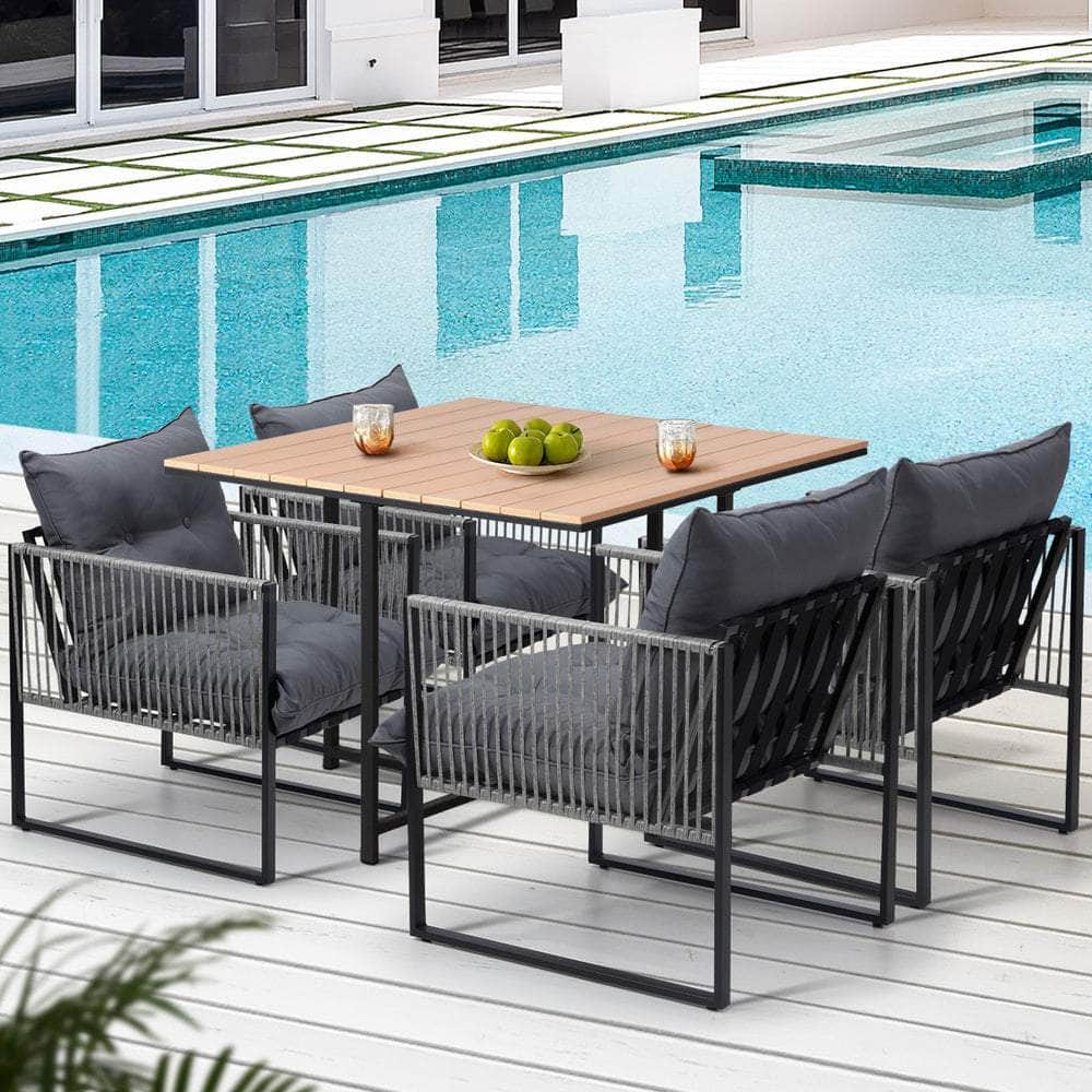 5PCS Outdoor Dining Set Garden Table Chairs with Cushions