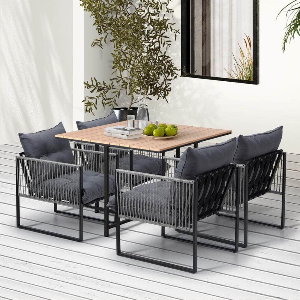 5PCS Outdoor Dining Set Garden Table Chairs with Cushions