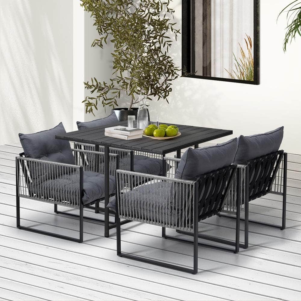 5PCS Outdoor Dining Set Garden Table Sofa Chairs with Cushions