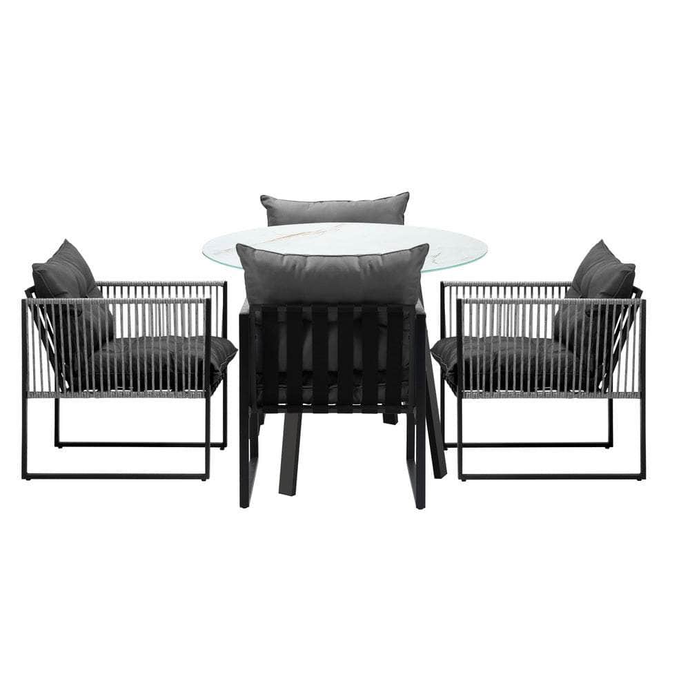 5PCS Outdoor Dining Set Round Table PE Wicker Chairs