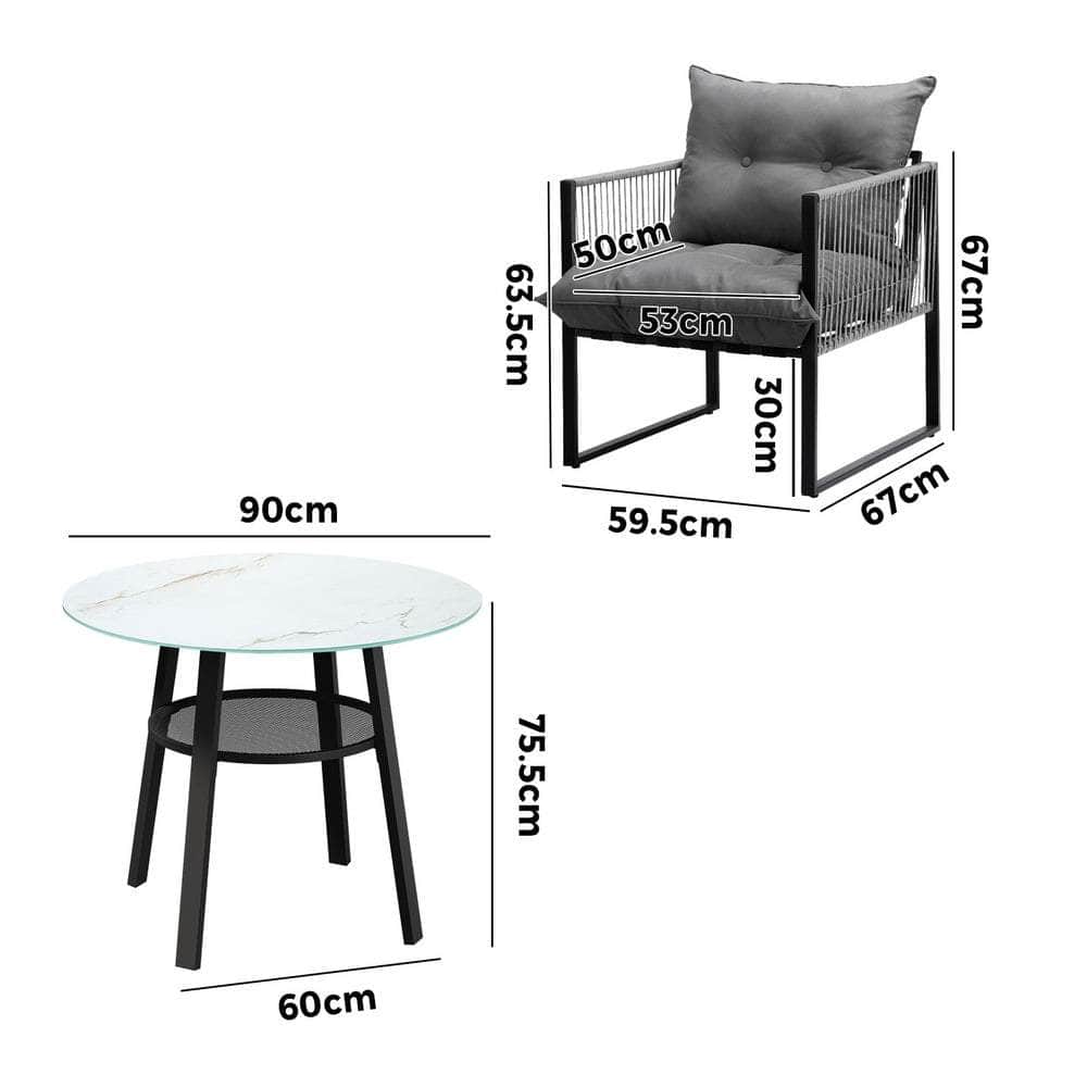 5PCS Outdoor Dining Set Round Table PE Wicker Chairs