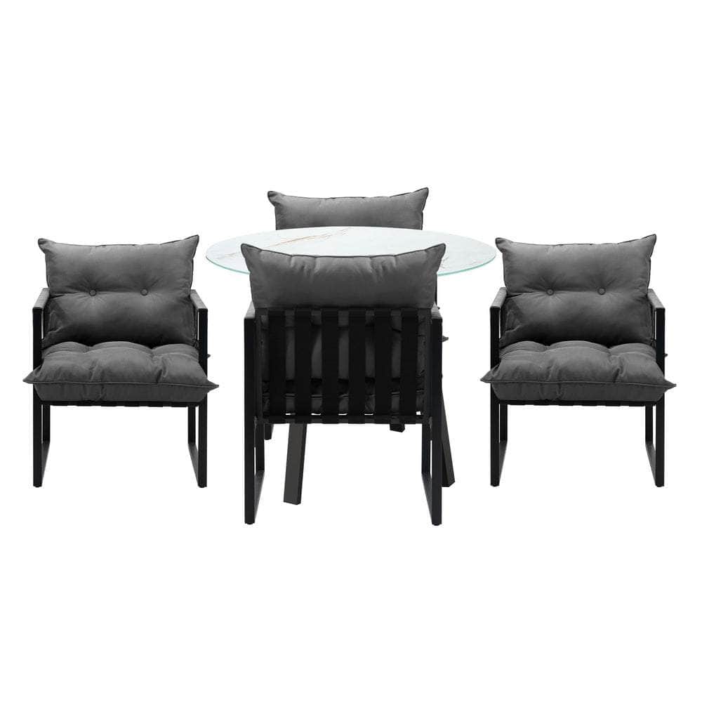 5PCS Outdoor Dining Set Round Table PE Wicker Chairs
