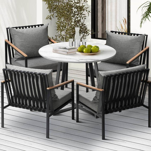 5PCS Outdoor Dining Setting Table Sofa Chairs Patio Furniture Bistro Set