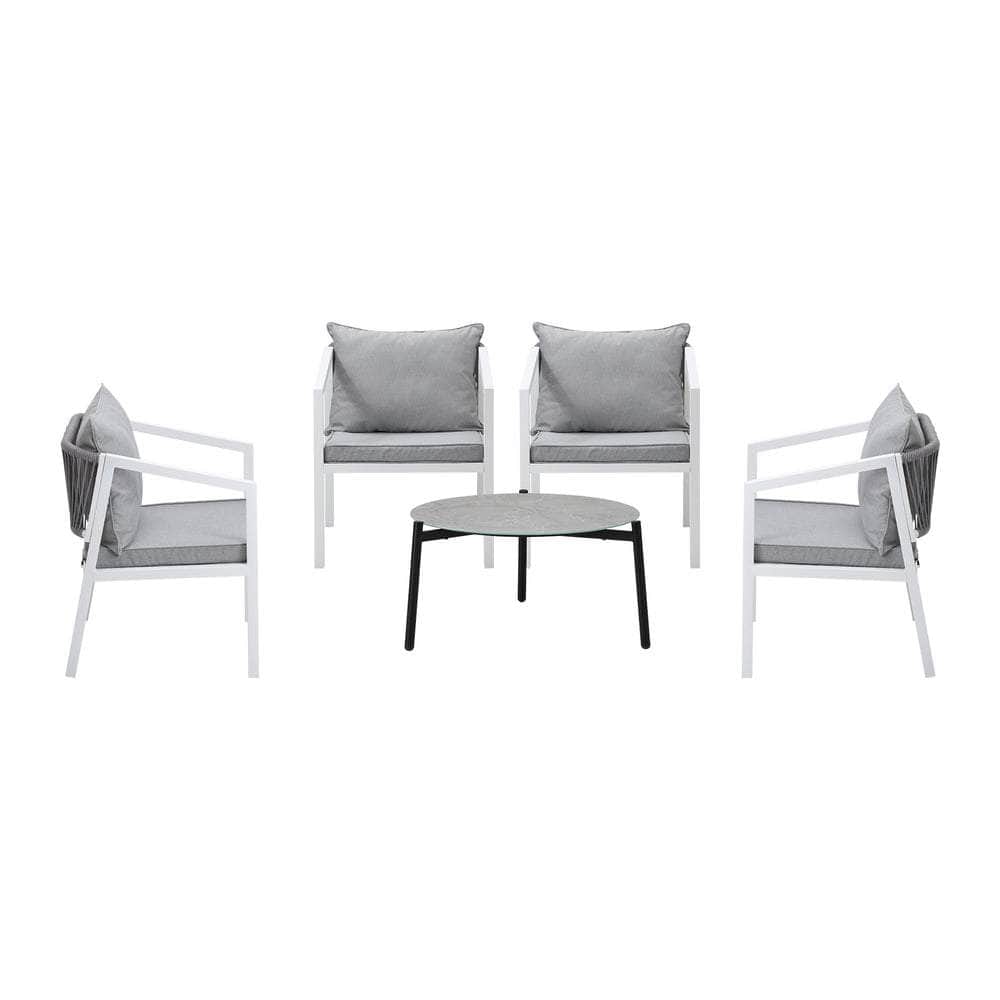 5PCS Outdoor Patio Set 70cm Coffee Table 4 Armchairs