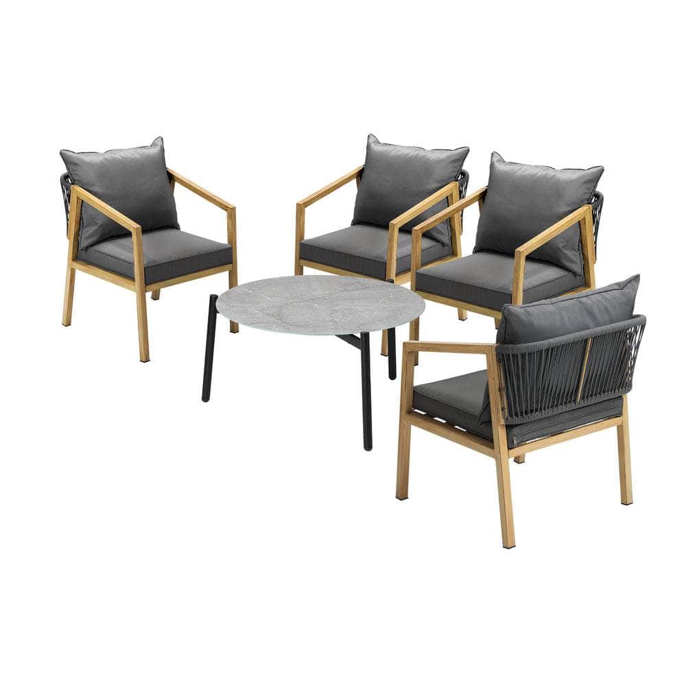 5PCS Outdoor Patio Set 70cm Coffee Table Grey and Natural Chairs