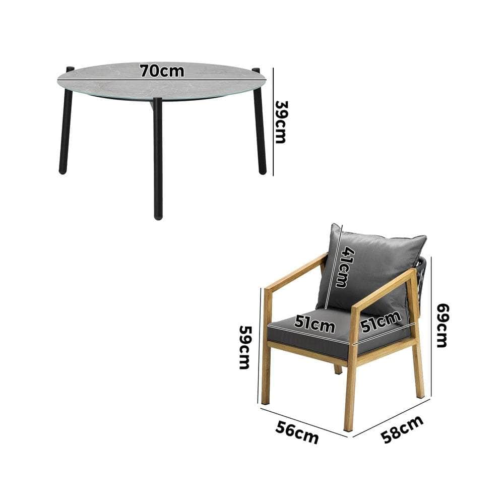 5PCS Outdoor Patio Set 70cm Coffee Table Grey and Natural Chairs
