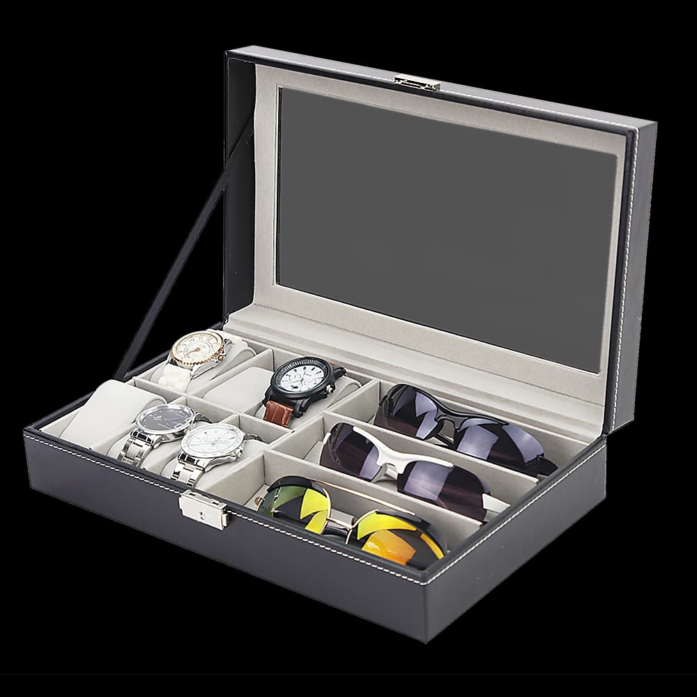 Pu Leather Watch Sunglass Eyeglasses Display Box (6+3 Grid) | Leather finish - photo 14