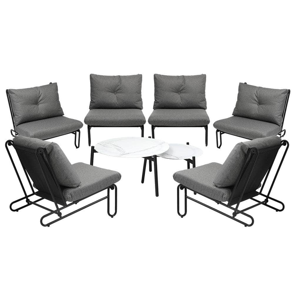 6/8PCS Outdoor Sofa Set 2-in-1 Coffee Table with Chairs