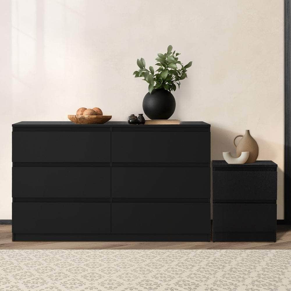 6 Chest of Drawers and Bedside Table Cabinet Bedroom Set