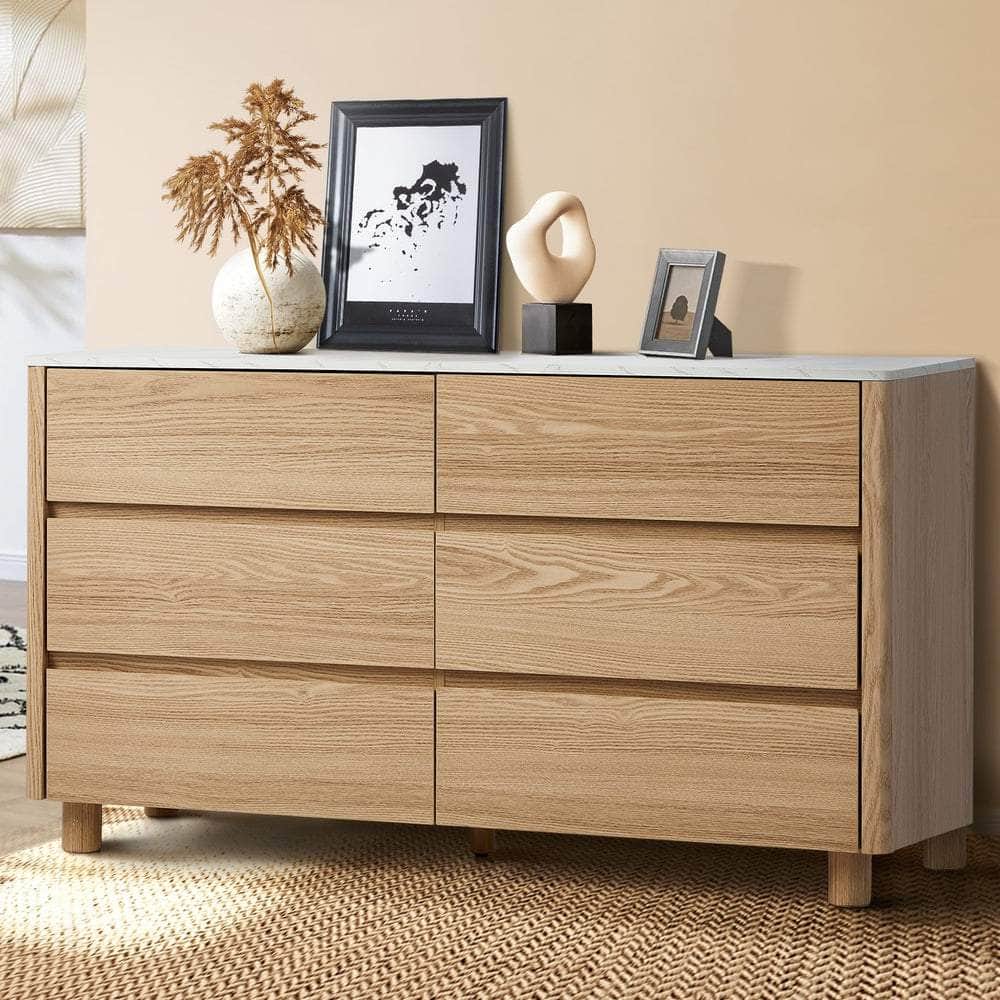 6 Chest of Drawers Dresser  Marble Top Natural