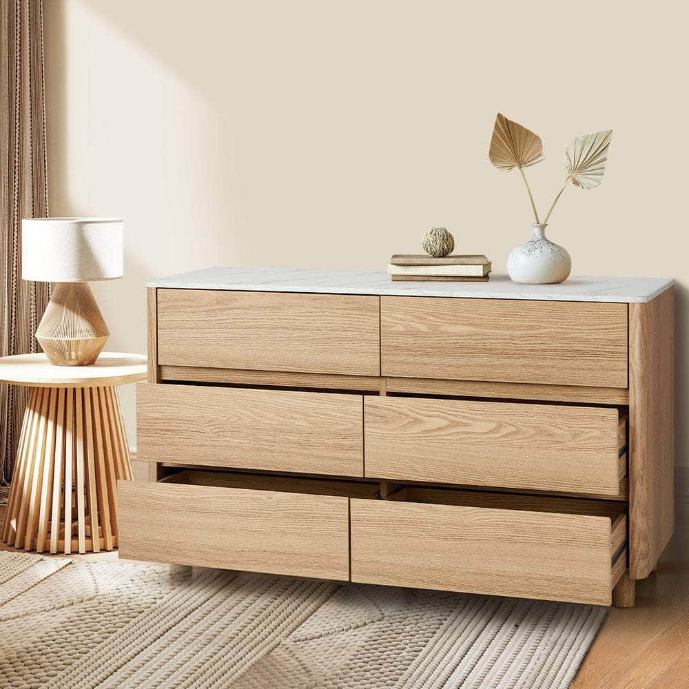 6 Chest of Drawers Dresser  Marble Top Natural