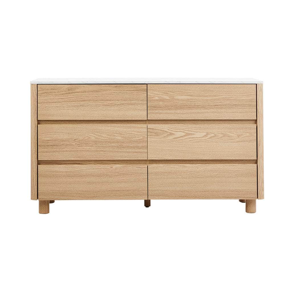 6 Chest of Drawers Dresser  Marble Top Natural
