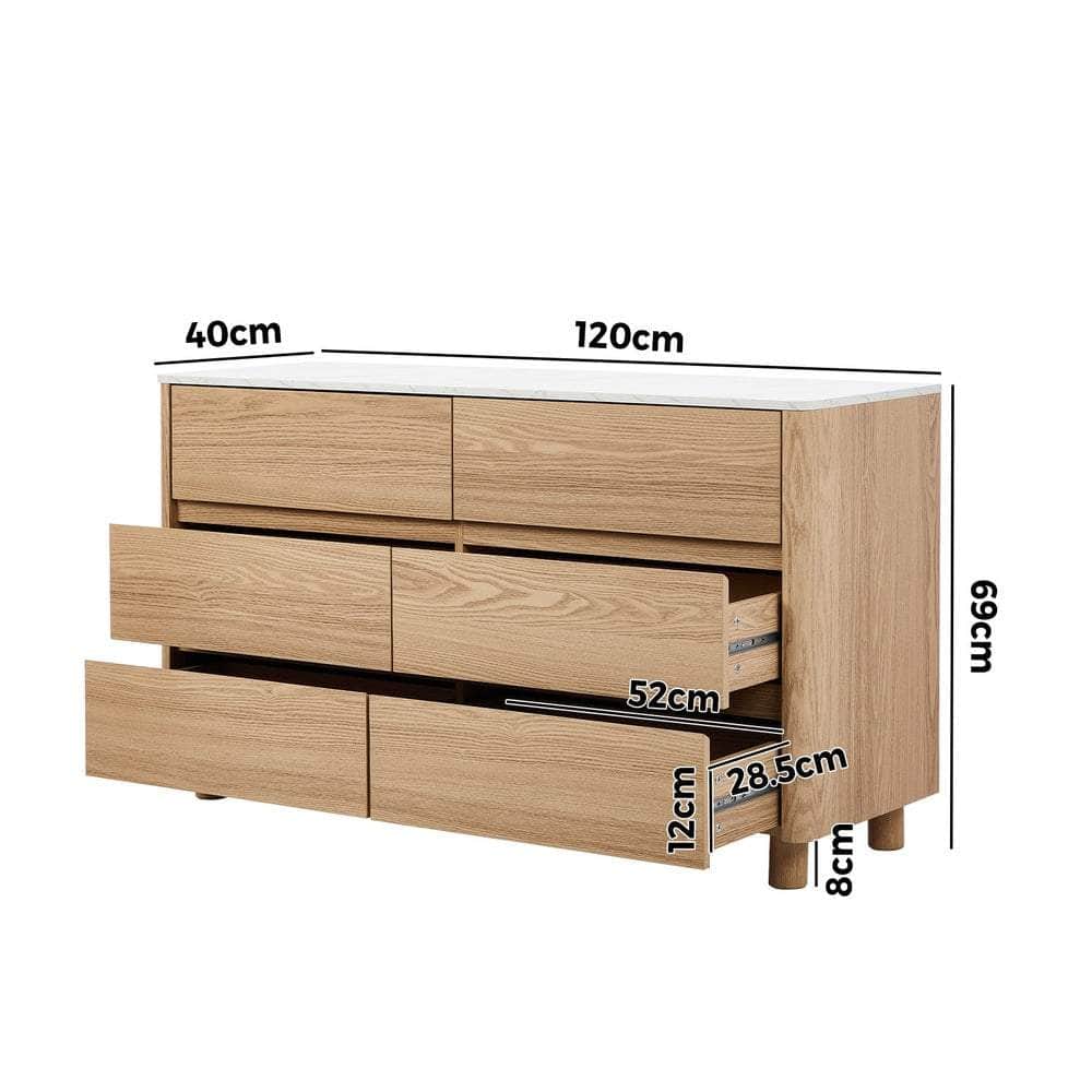 6 Chest of Drawers Dresser  Marble Top Natural