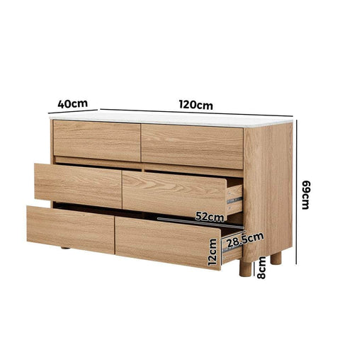 6 Chest of Drawers Dresser  Marble Top Natural