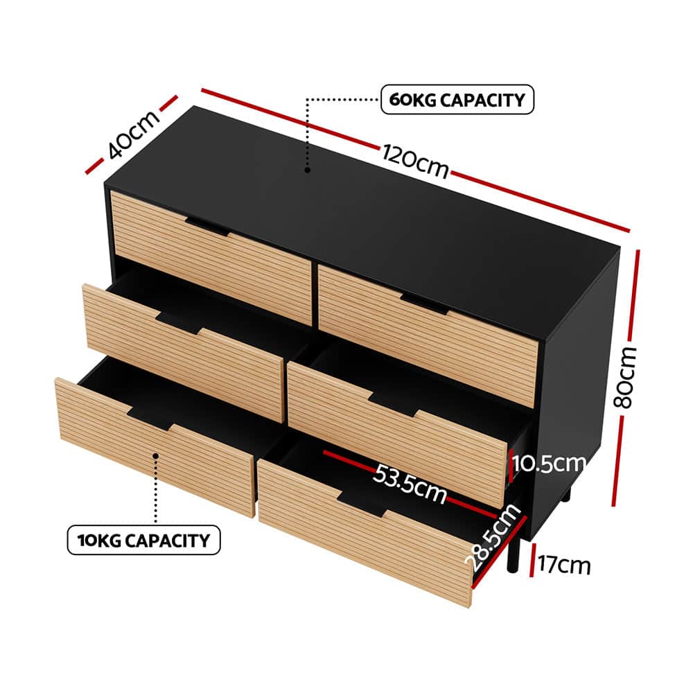 6 Chest of Drawers Dresser Table Black&Pine