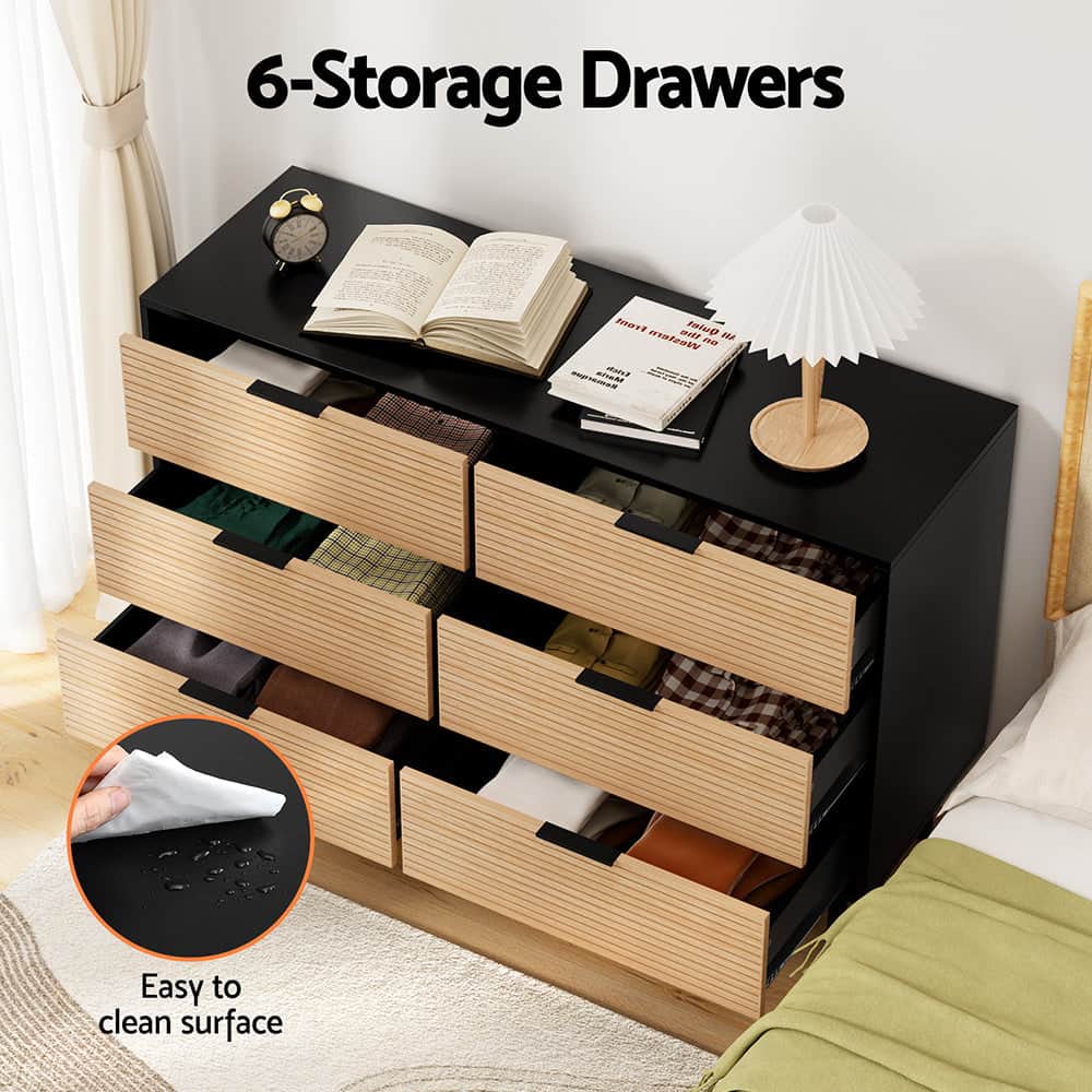 6 Chest of Drawers Dresser Table Black&Pine