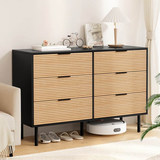 6 Chest of Drawers Dresser Table Black&Pine - Dressers