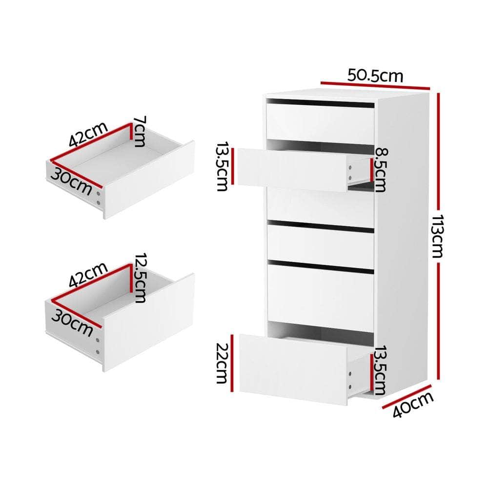 6 Chest of Drawers Dresser Tallboy White