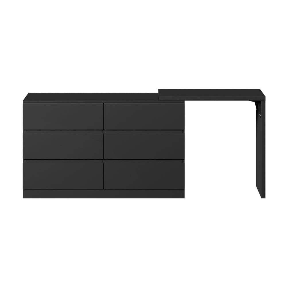 6 Chest of Drawers Dresser with Side Table Black