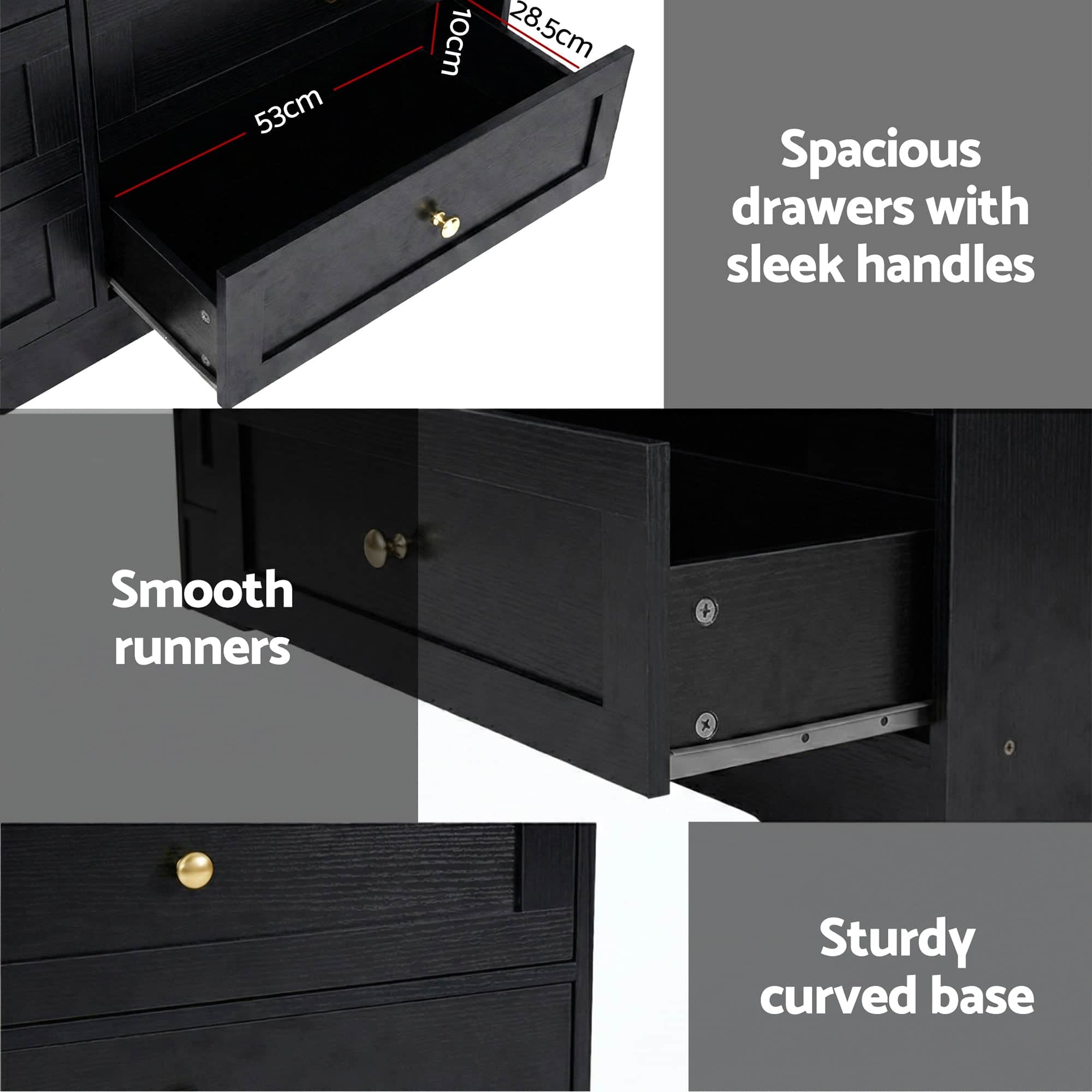 6-Drawer Chest of Drawers Black Tallboy Cabinet with Metal Handles