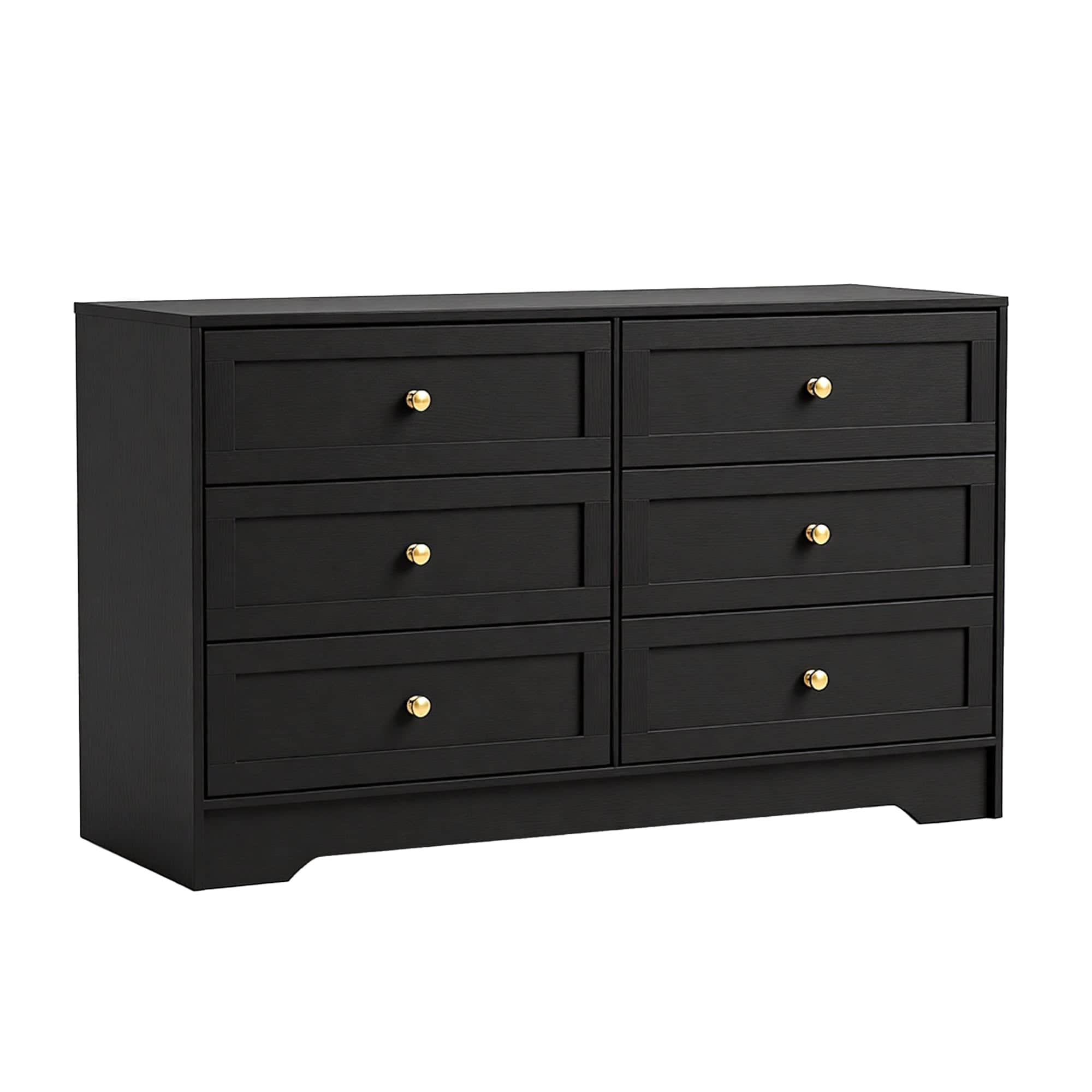 6-Drawer Chest of Drawers Black Tallboy Cabinet with Metal Handles