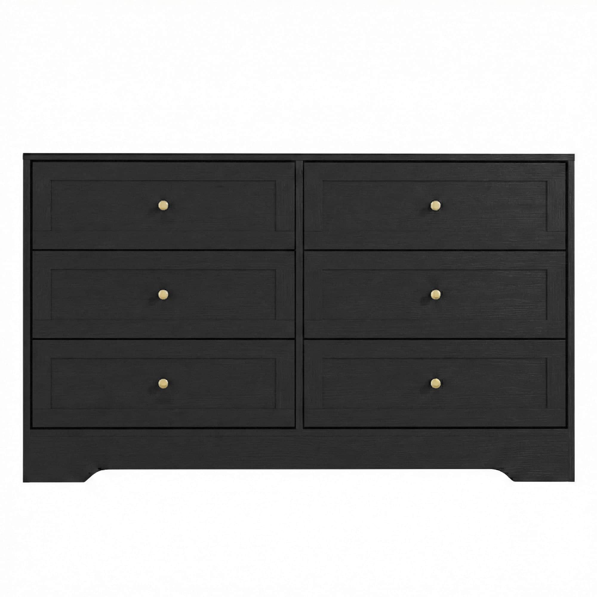 6-Drawer Chest of Drawers Black Tallboy Cabinet with Metal Handles