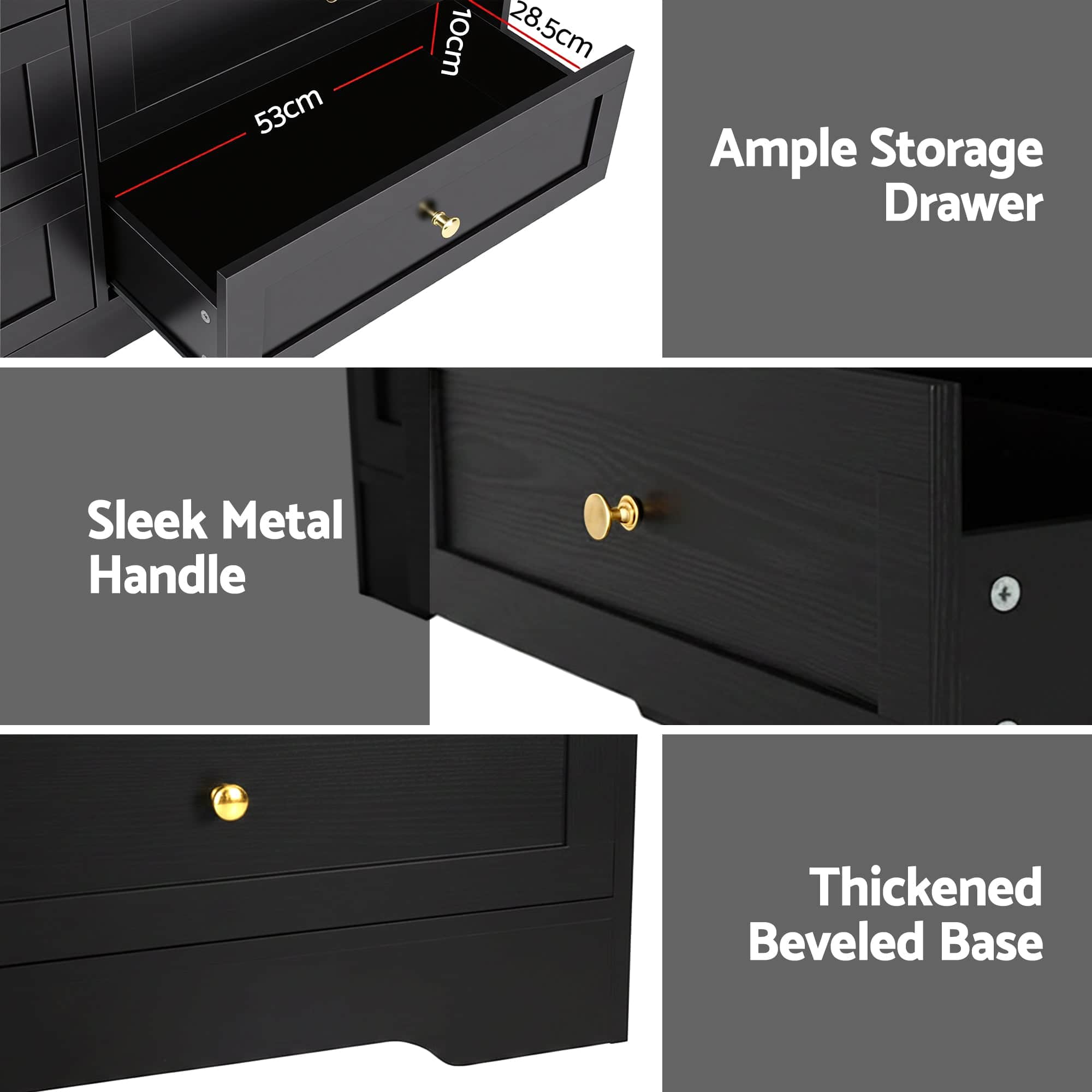 6-Drawer Chest of Drawers Black Tallboy Cabinet with Metal Handles