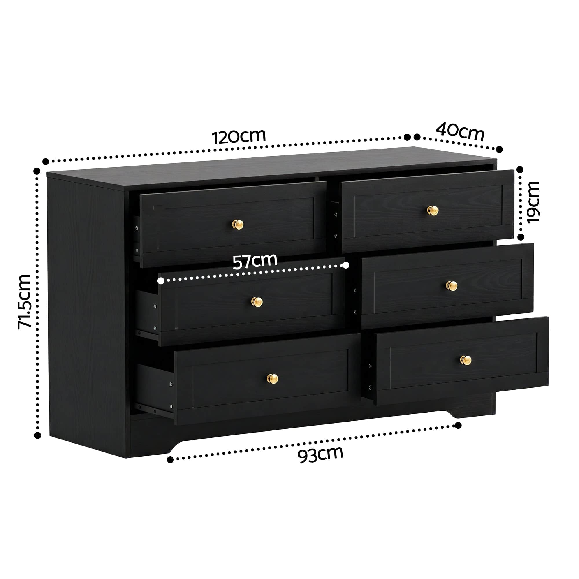 6-Drawer Chest of Drawers Black Tallboy Cabinet with Metal Handles