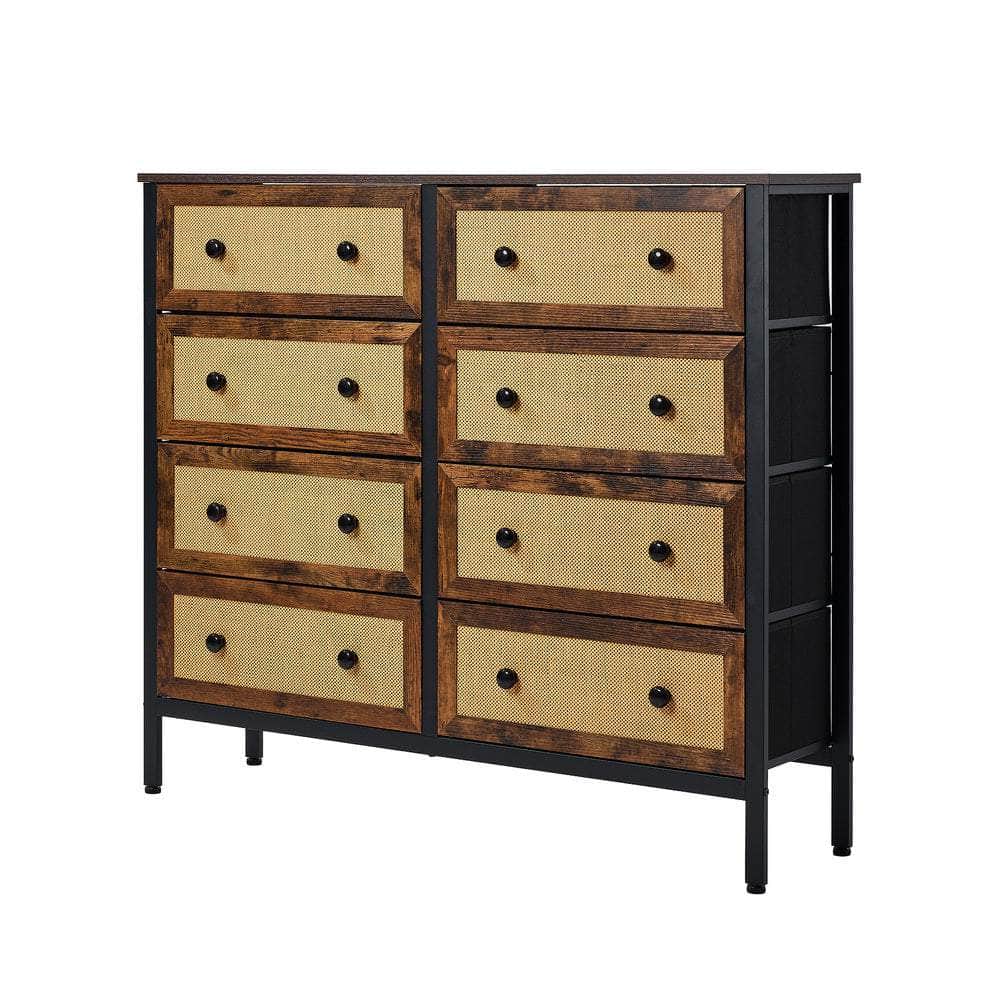 6-Drawer Chest Rattan Fabric Dresser Tallboy Retro Vintage Bedroom Storage