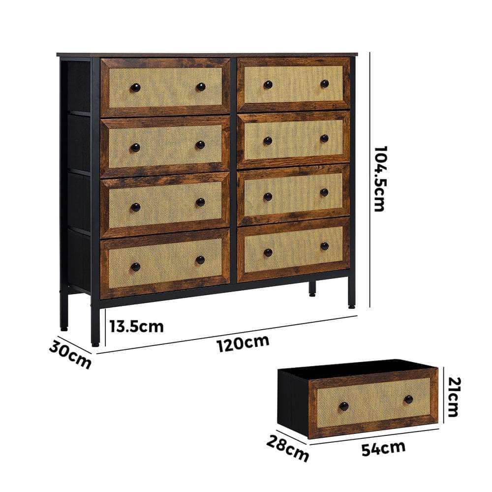 6-Drawer Chest Rattan Fabric Dresser Tallboy Retro Vintage Bedroom Storage