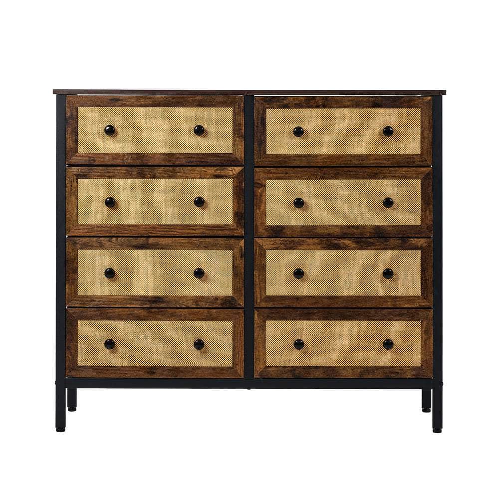 6-Drawer Chest Rattan Fabric Dresser Tallboy Retro Vintage Bedroom Storage