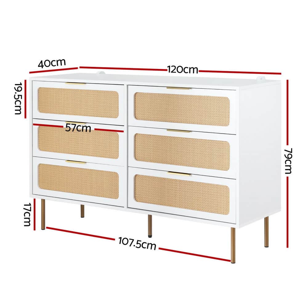 6-Drawer White Chest Lowboy Cabinet Modern Bedroom Storage Unit