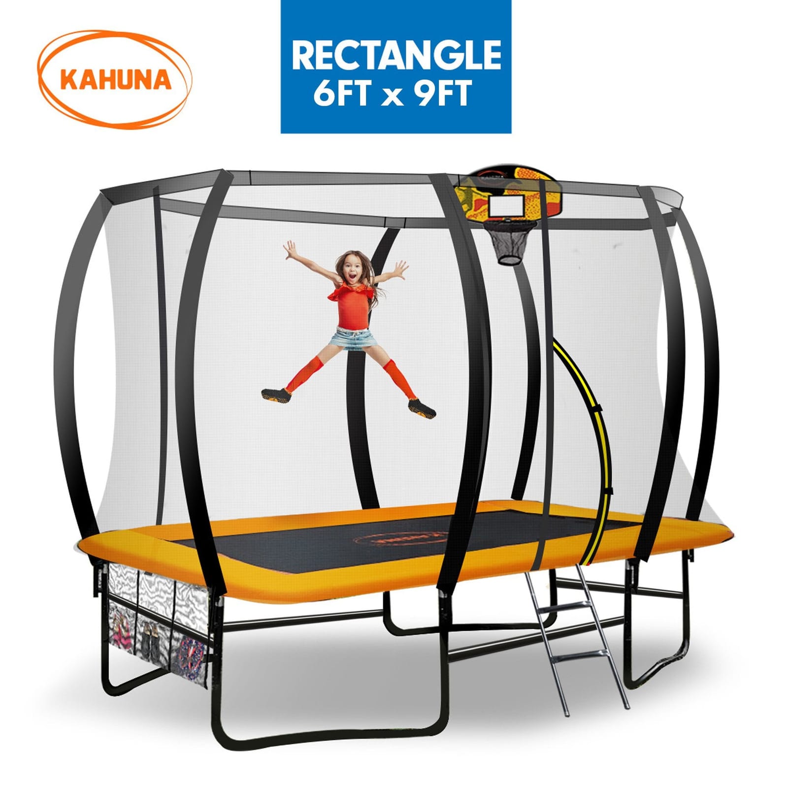 6 Ft X 9 Ft Rectangular Outdoor Trampoline With Basketball Set