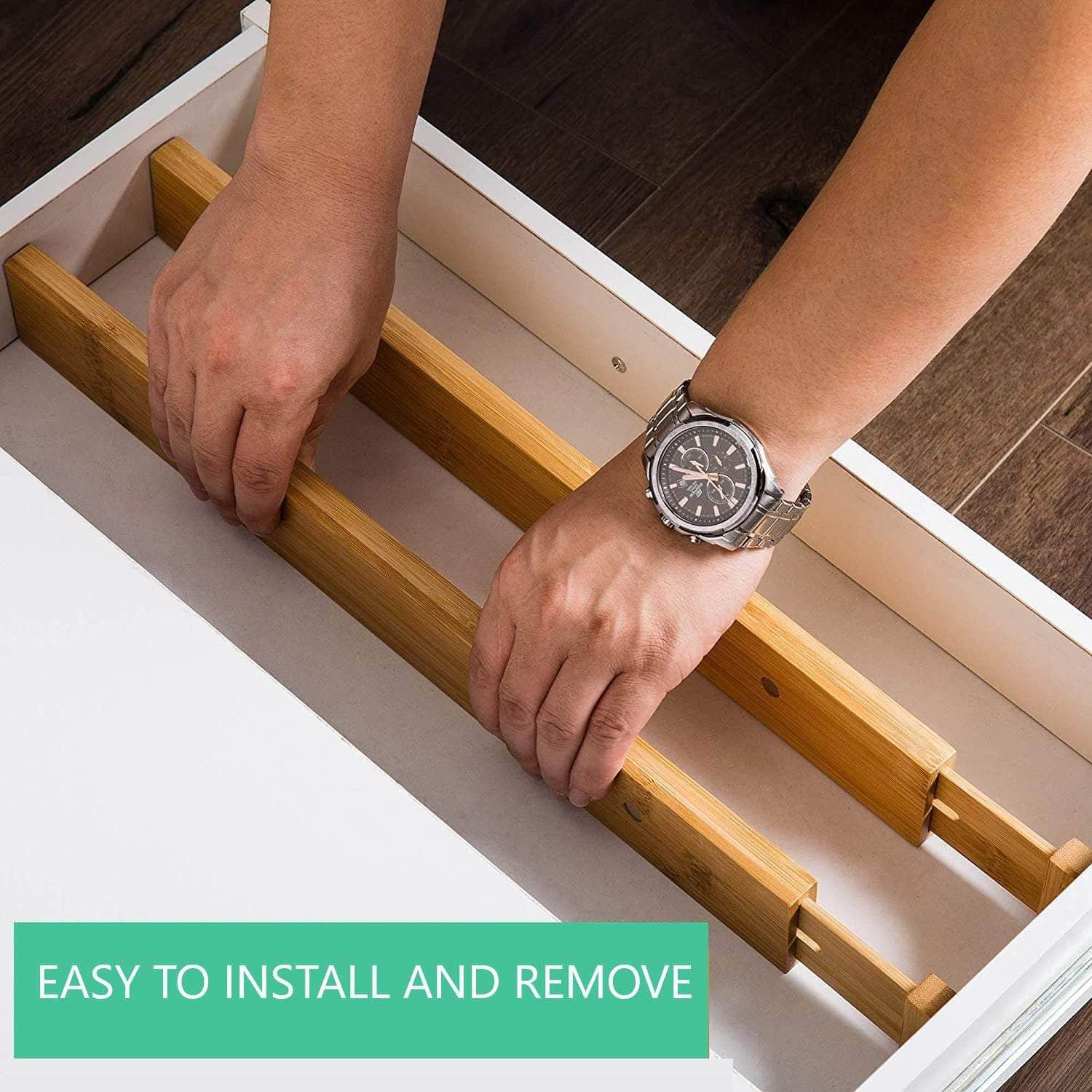 6 Pack Bamboo Adjustable Kitchen Drawer Dividers (Large, 44-55 Cm)
