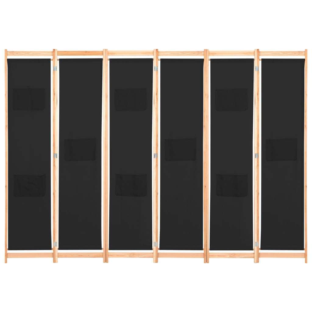 6-Panel Room Divider Black Fabric