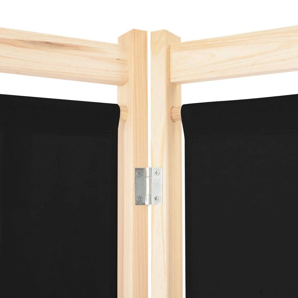 6-Panel Room Divider Black Fabric