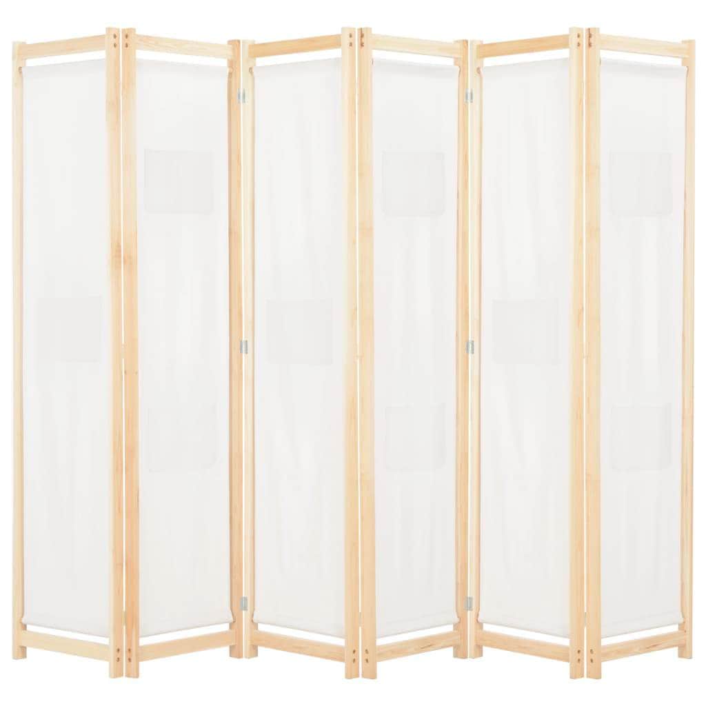 6-Panel Room Divider Cream Fabric