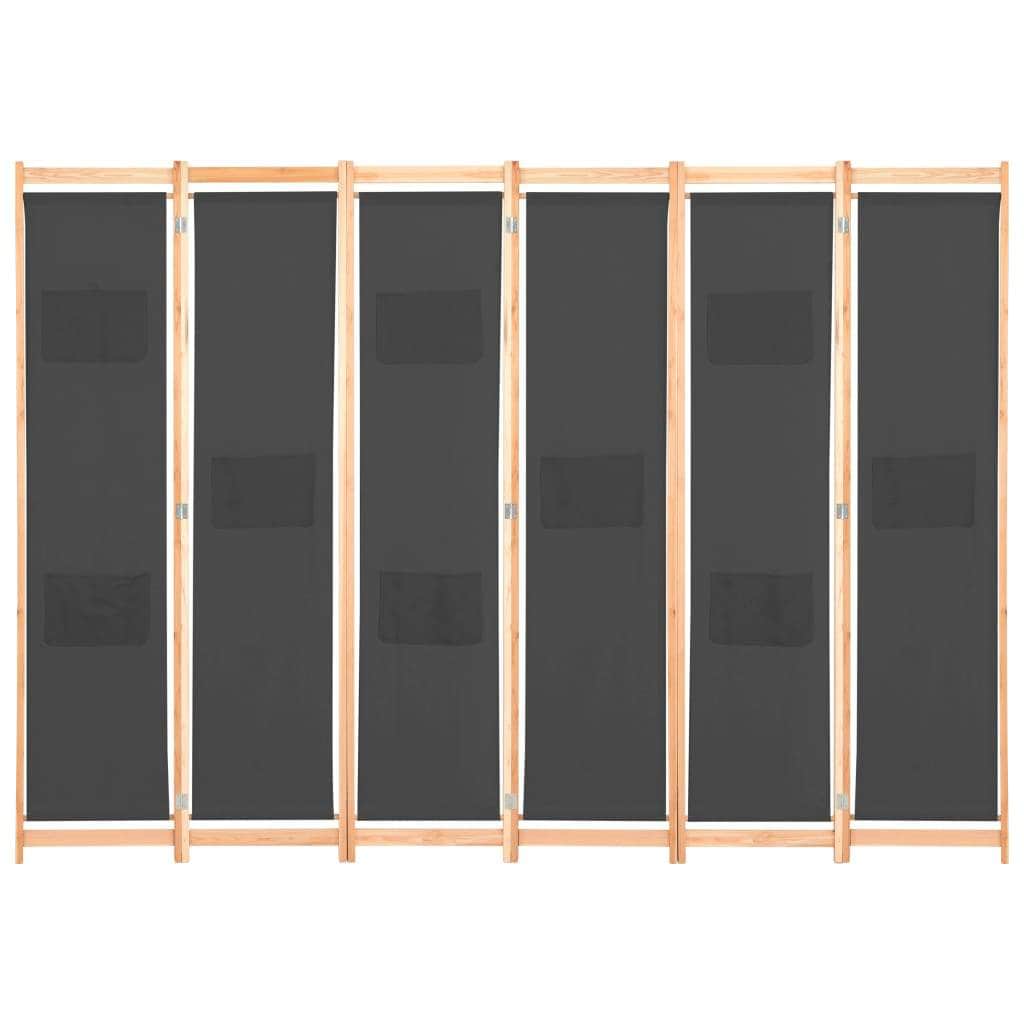 6-Panel Room Divider Grey Fabric