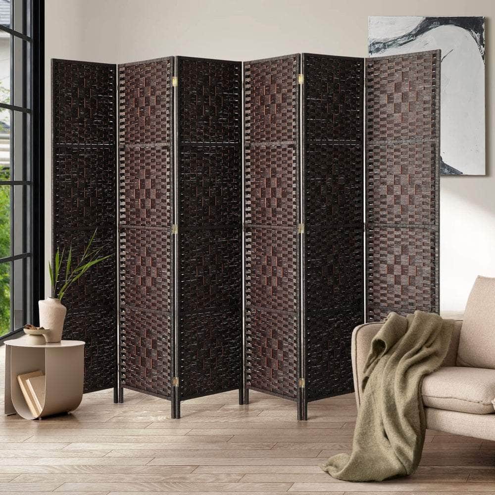 6 Panel Room Divider Privacy Screen Brown