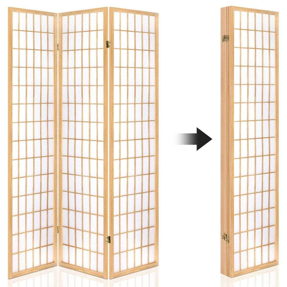6 Panel Room Divider Privacy Screen Foldable Pine Wood Stand Natural