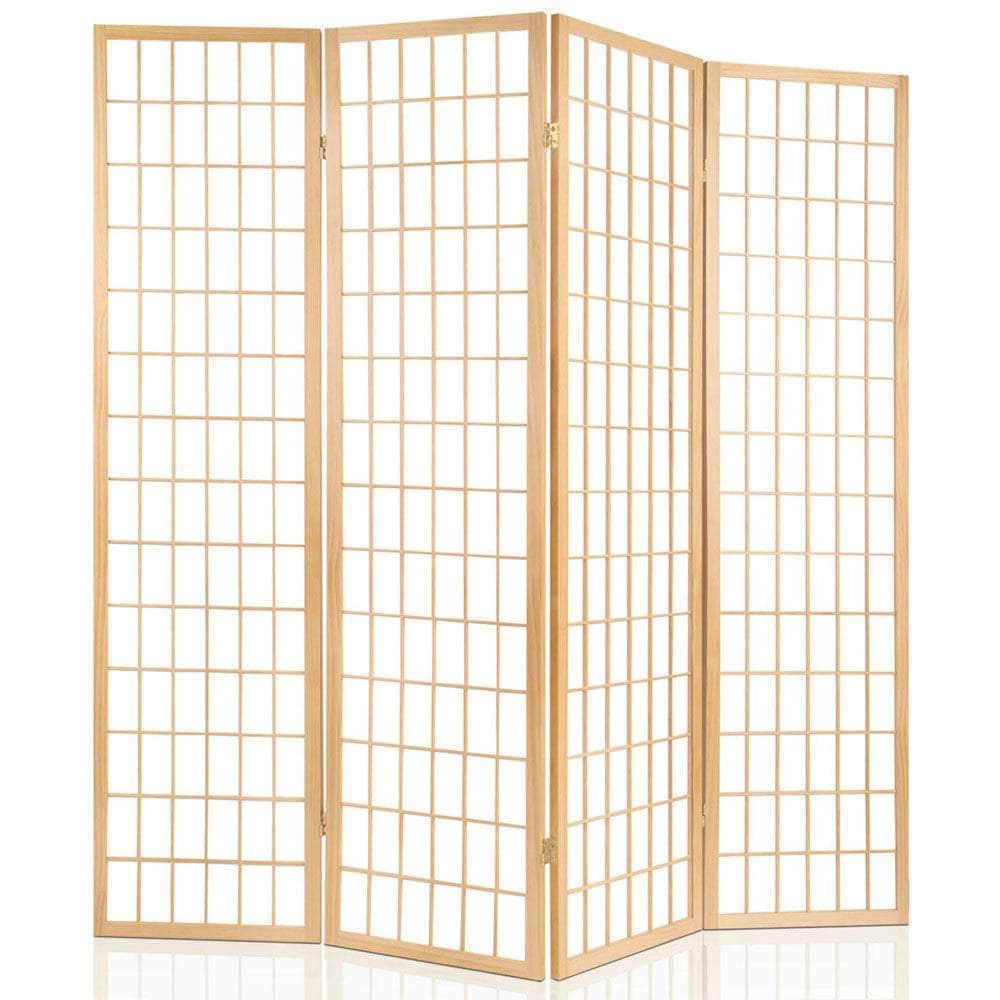 6 Panel Room Divider Privacy Screen Foldable Pine Wood Stand Natural