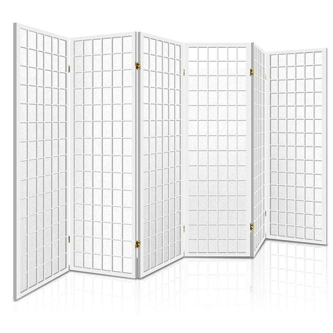 6 Panel Room Divider Screen 261X179Cm White