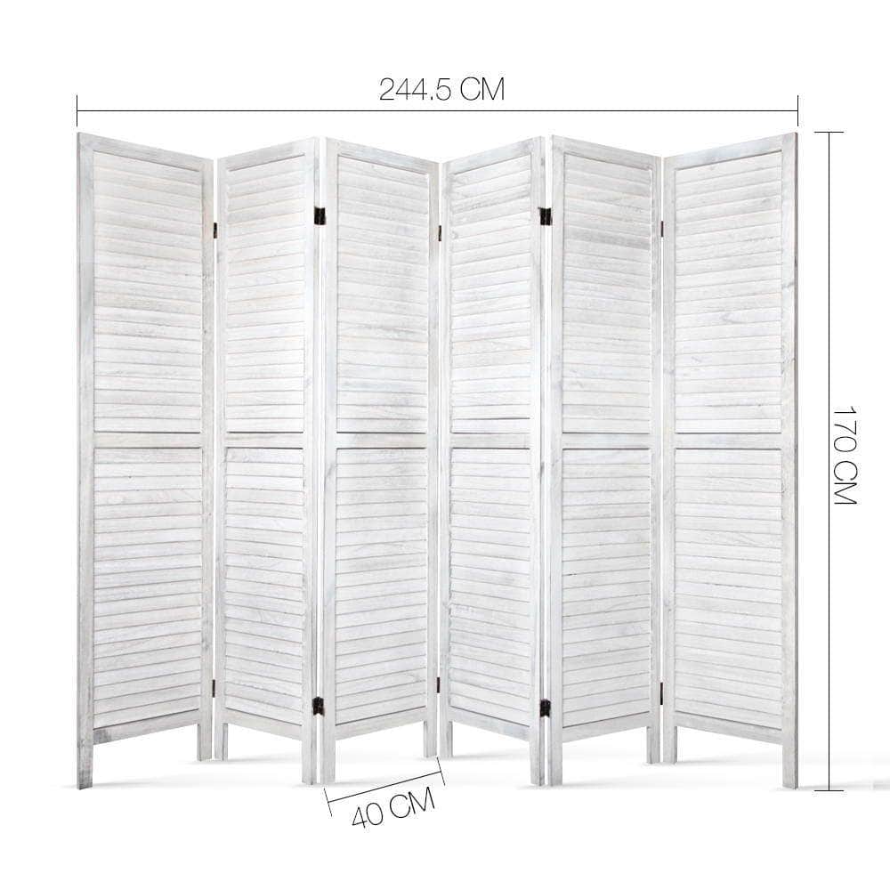 6 Panel Room Divider Privacy Screen Foldable Wood Stand White