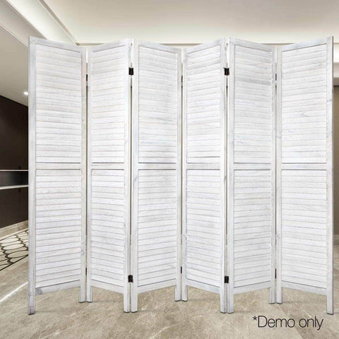 6 Panel Room Divider Privacy Screen Foldable Wood Stand White