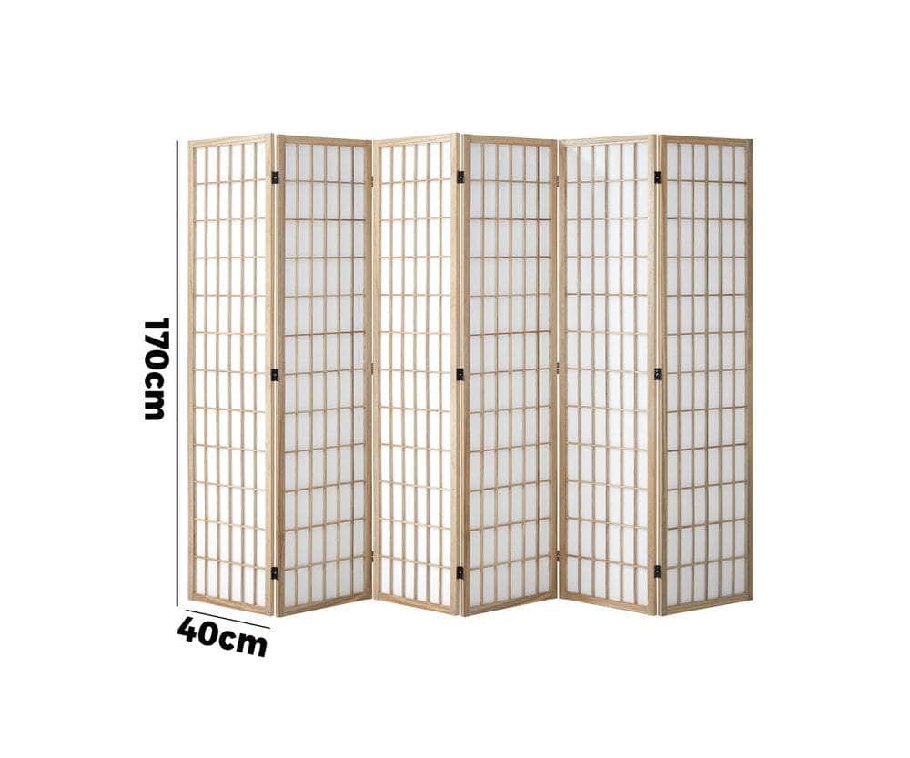 Natural colour - 6 Panel Room Divider Timber Farbic Natural